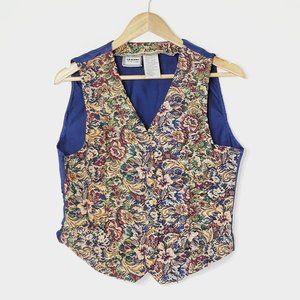 Basic Traditions Floral Needlepoint Vest Vintage Button Front Multicolor Women